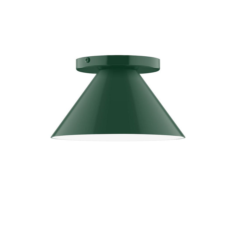 Forest green flush mount ceiling light with flared dome shade