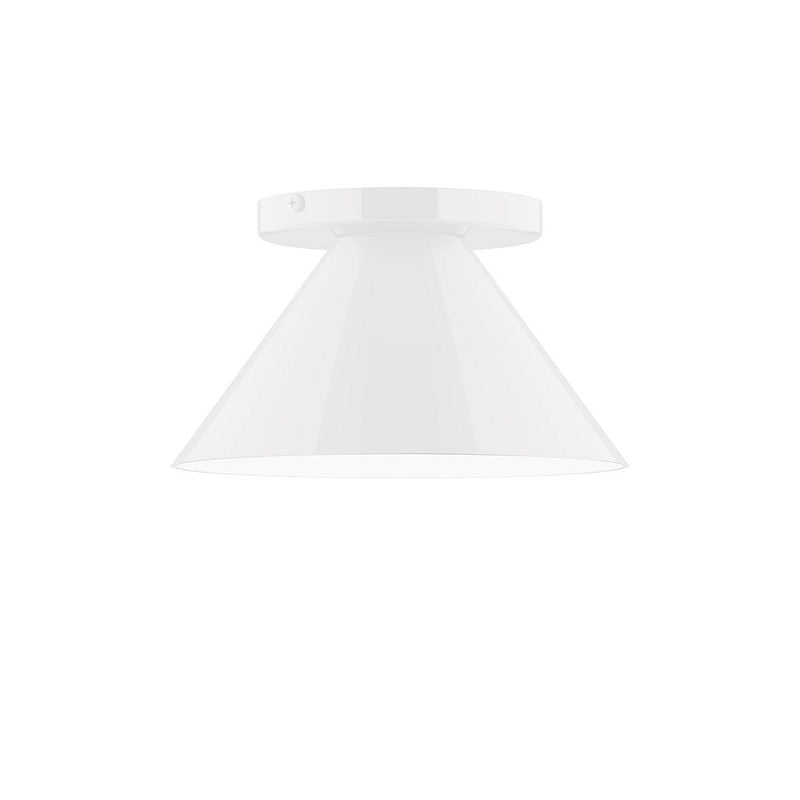 White 8-inch flush mount ceiling light with flared shade and integrated trim