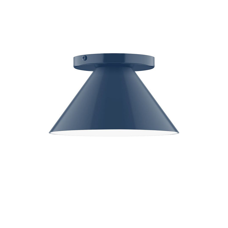 Navy LED flush mount ceiling light with wide flared shade