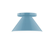 Light blue LED flush mount ceiling light with flared dome shade
