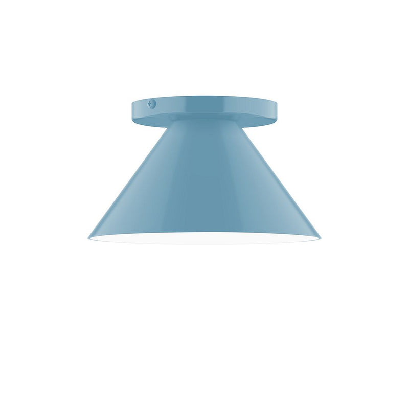 Light blue LED flush mount ceiling light with flared dome shade