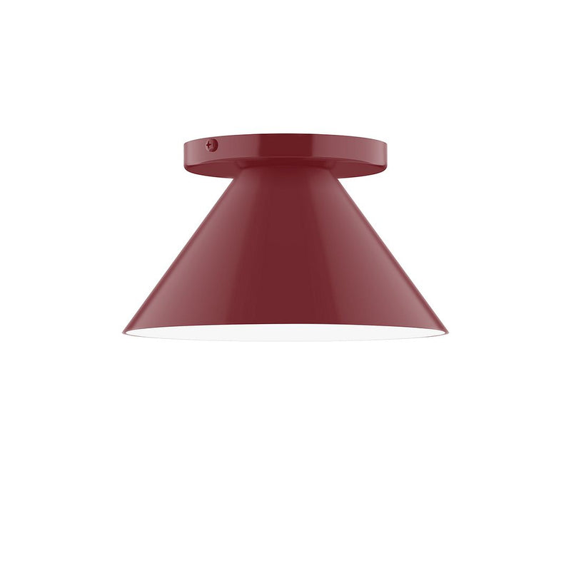 8" LED flush mount with domed barn red shade and flush ceiling canopy
