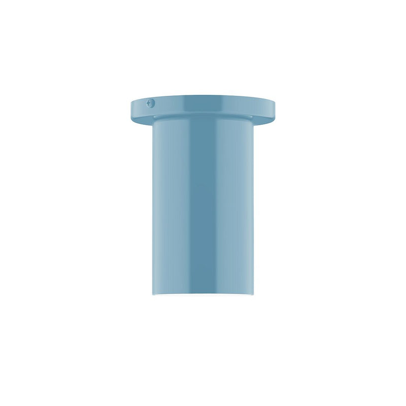 Light blue flush mount ceiling fixture with cylindrical housing, 3.5-inch beam style.