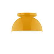 Bright yellow dome flush mount ceiling light with curved glass shade and mounting ring
