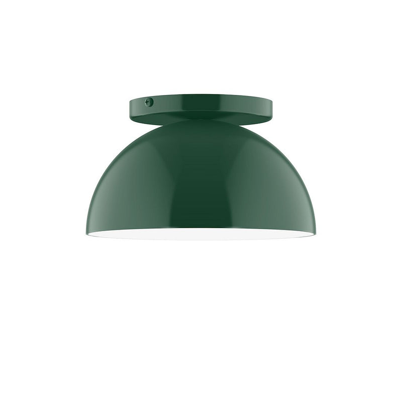 Forest green dome flush mount ceiling light with round canopy and curved shade
