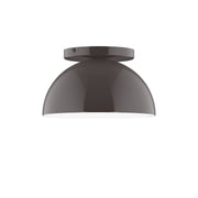 Bronze dome LED flush mount ceiling light with flat top canopy and curved shade