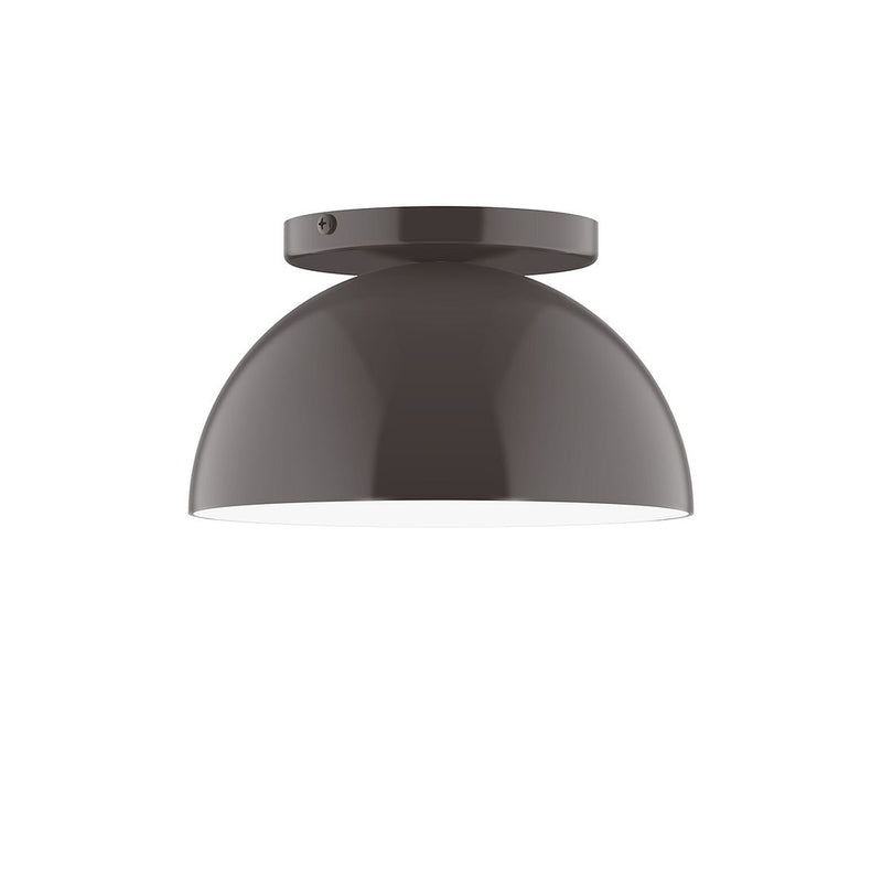 Bronze dome LED flush mount ceiling light with flat top canopy and curved shade