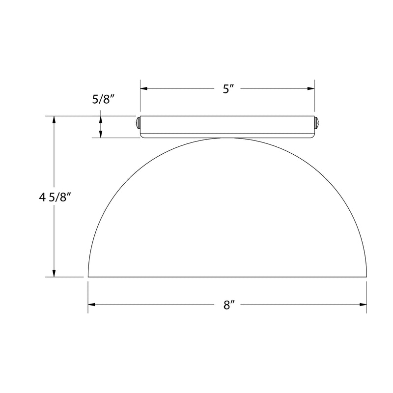 LED flush mount light diagram, 8 in wide dome shade and 4 5/8 in height