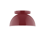 Barn red dome flush mount ceiling light with curved metal shade and top collar