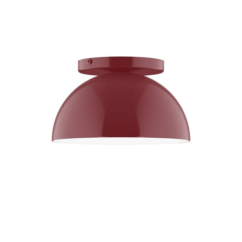 Barn red dome flush mount ceiling light with curved metal shade and top collar