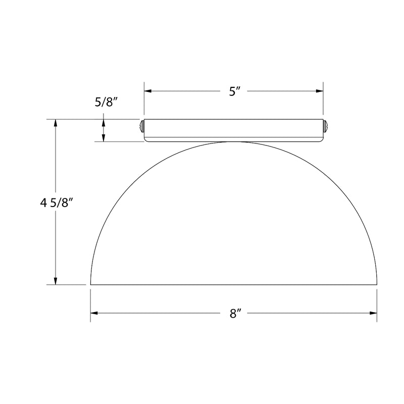 Flush mount ceiling light dimension diagram for mauve glass globe, 8" width