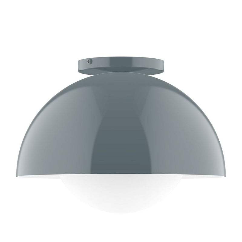 Slate gray flush mount glass globe light with domed cap and rounded globe shade