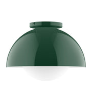 Forest green glass globe flush mount with round canopy and curved shade