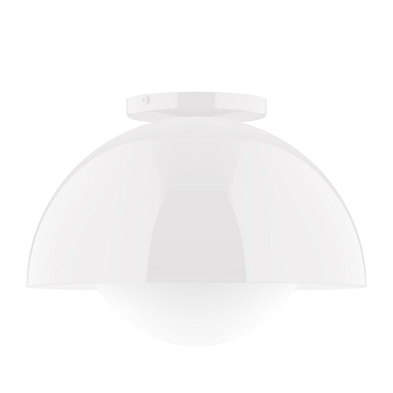 White glass globe flush mount light with round white canopy