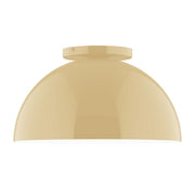 Ivory flush mount ceiling light with curved glass shade and short canopy