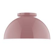 Mauve glass flush mount ceiling light with rounded dome shade and short canopy