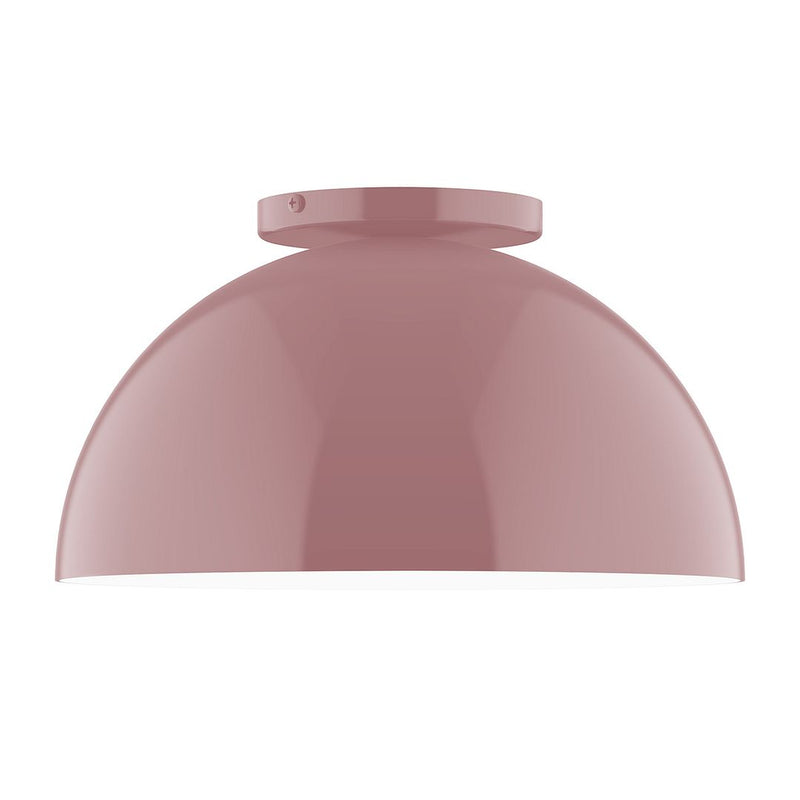 Mauve glass flush mount ceiling light with rounded dome shade and short canopy