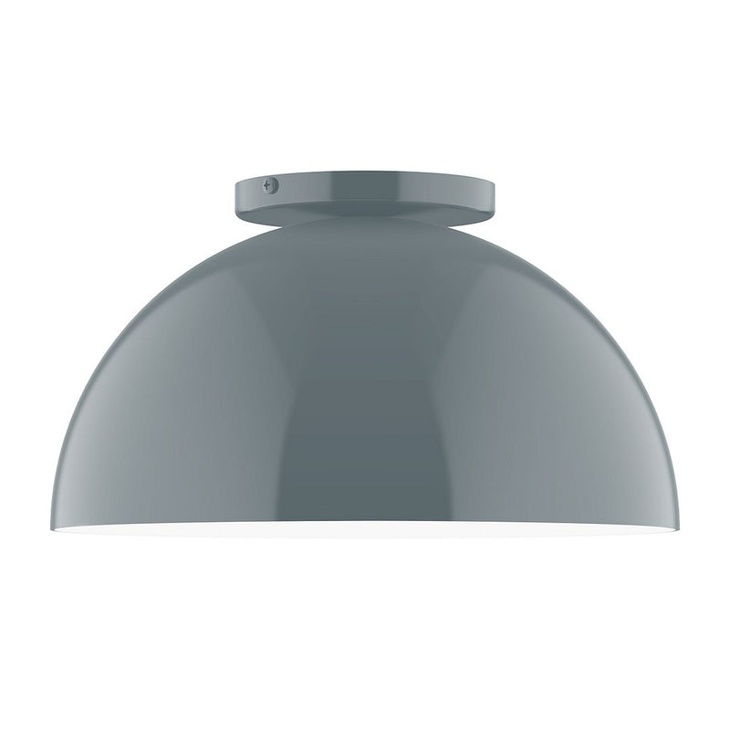 Slate gray LED flush mount with domed diffuser and 12-inch wide housing