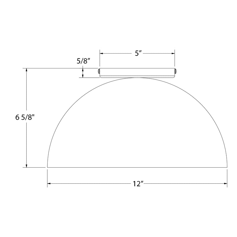 Glass globe flush mount ceiling light size diagram: 12 in wide, 6 5/8 in high