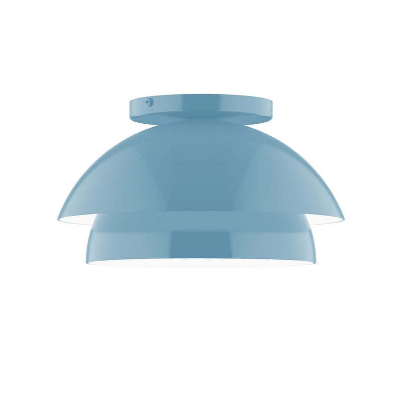 Light blue flush mount ceiling light with rounded dome shade