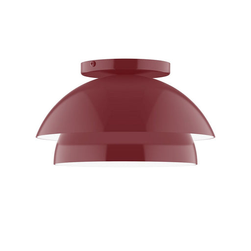 Barn red flush mount ceiling light with nested domed shade and round canopy