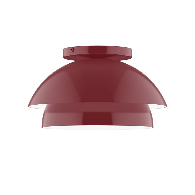 LED flush mount ceiling light with two-tier barn red shade