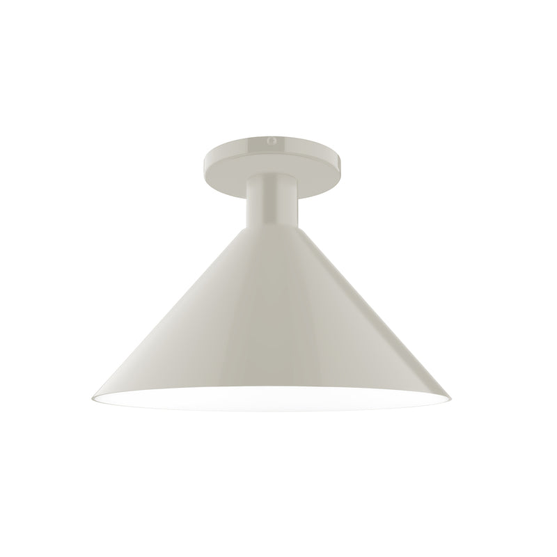 12-inch flush mount ceiling light with conical silk-gray shade and round canopy