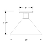 Flush mount ceiling light dimensions: 12 in wide, 8 5/8 in high, 5 in top