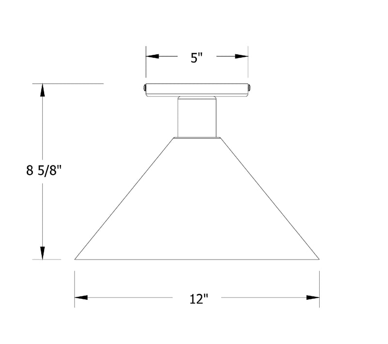 Flush mount ceiling light dimensions: 12 in wide, 8 5/8 in high, 5 in top