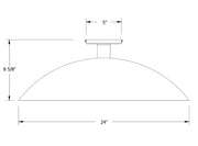 Dome flush mount ceiling light diagram, 24 in wide with 8 5/8 in height