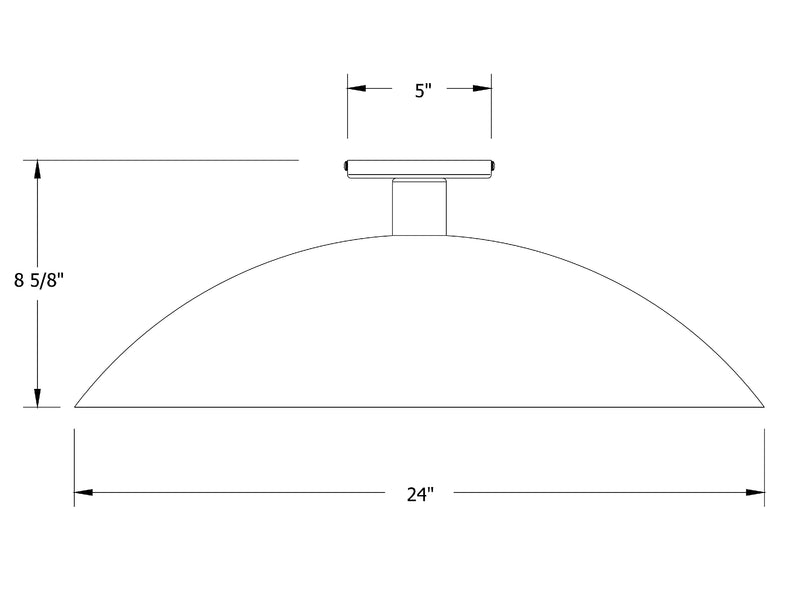 Dome flush mount ceiling light diagram, 24 in wide with 8 5/8 in height
