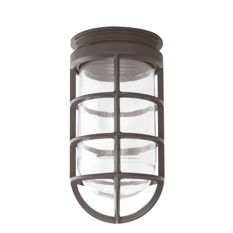 Bronze lantern-style pendant with clear glass cylinder and grid frame