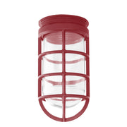 Barn red glass dome cage pendant light with clear panels and grid frame