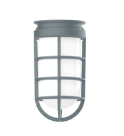 Slate gray pendant lantern with open grid frame and frosted diffuser