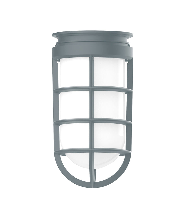 Slate gray wall sconce with domed shade and caged lantern frame