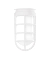 White lantern-style pendant light with an open framed shade and glass panels