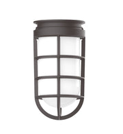 Architectural bronze caged pendant with frosted glass panels