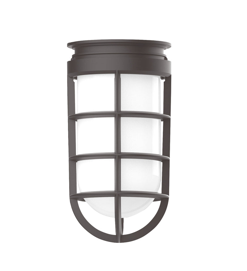 Architectural bronze caged pendant with frosted glass panels
