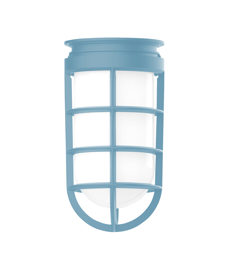 Light blue lantern-style pendant shade with frosted glass panels and grid