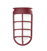 Barn red lantern-style pendant with open grid panels