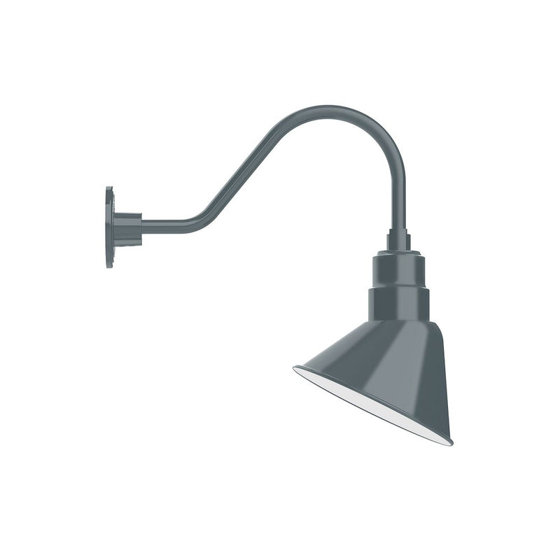 Slate gray gooseneck wall light with angled cone shade and wall mount plate