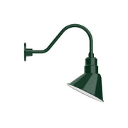 Forest green gooseneck wall light with angled cone shade and wall mount.