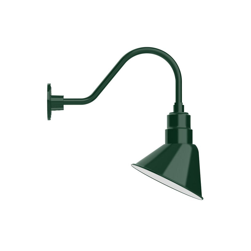 Forest green gooseneck wall light with angled cone shade and wall mount.