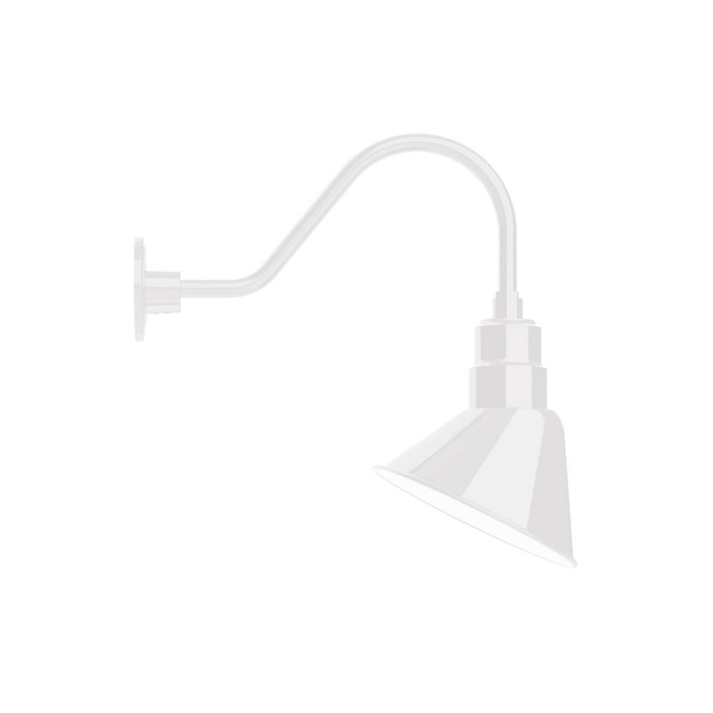 White gooseneck angle wall light with cone shade and arched neck