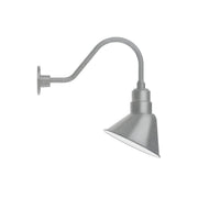 Painted galvanized gooseneck wall light with angled shade and mounting backplate, gray