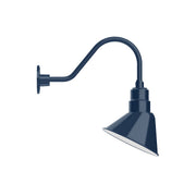 Navy gooseneck wall light with angled cone shade and wall mount