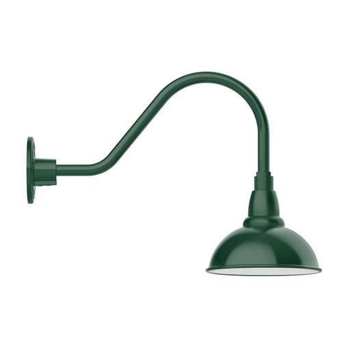 Forest green gooseneck wall light with curved arm and dome shade