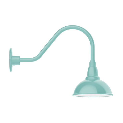 Sea green gooseneck wall light with dome shade and curved arm