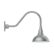 Painted galvanized gooseneck wall light with domed shade and wall mount, gray metal