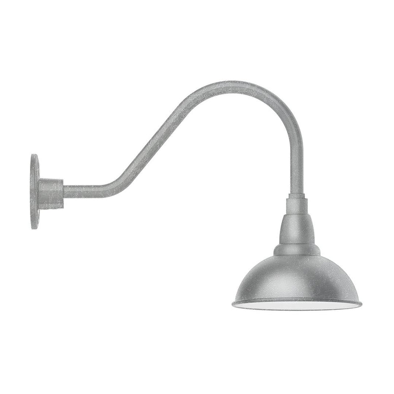 Painted galvanized gooseneck wall light with domed shade and wall mount, gray metal